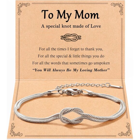 Love Knot Mom Bracelet Silver Stainless Steel Gift for Mother Birthday Mothers D - Picture 1 of 7